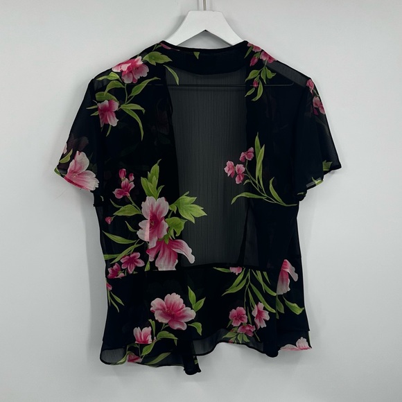 Vintage Y2K Coquette Floral Black Sheer Cardigan Size 12 Whimsical Early 2000s - Picture 7 of 7
